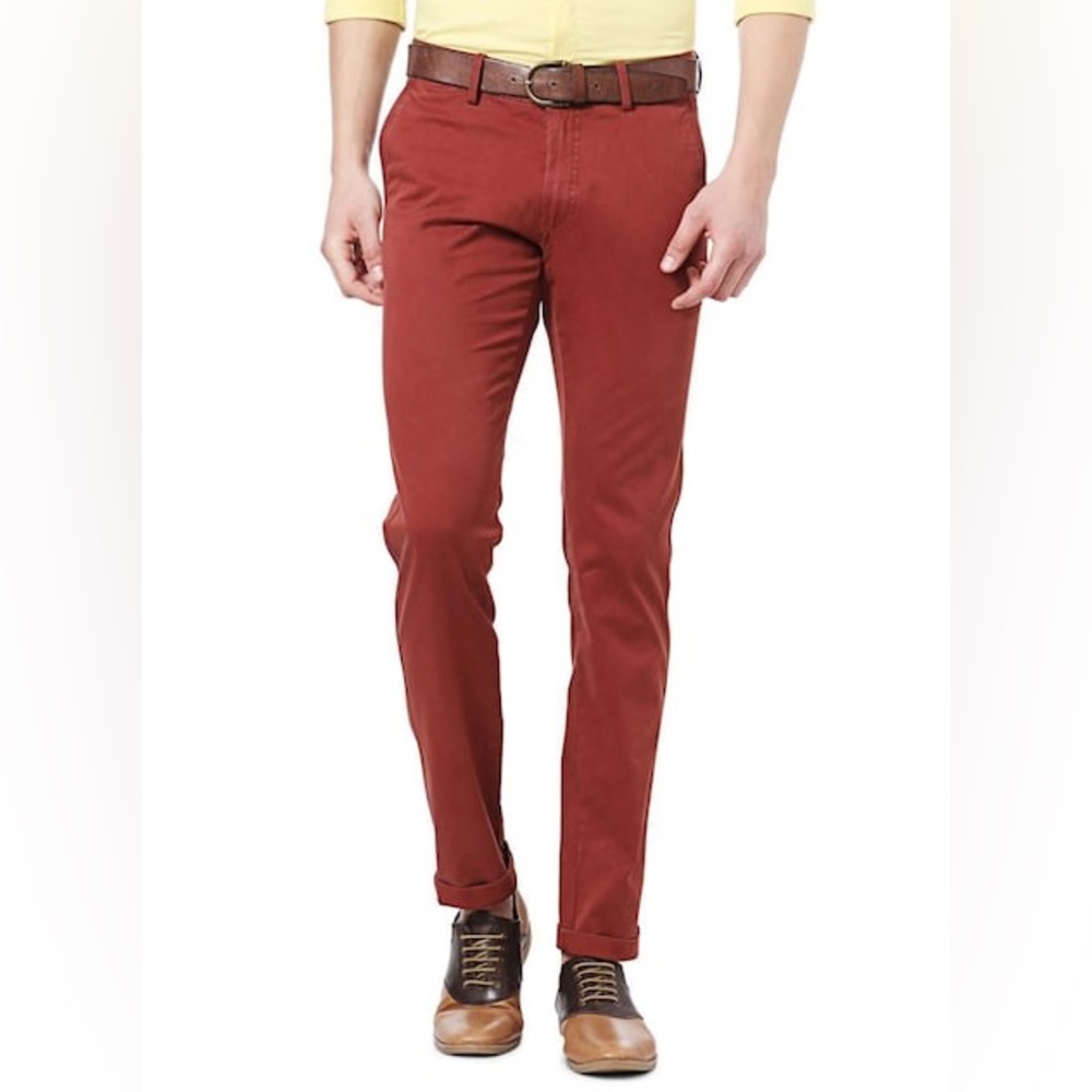 Allen Solly Smart Slim Fit Flat Front Red Chino Trousers 29 waist
